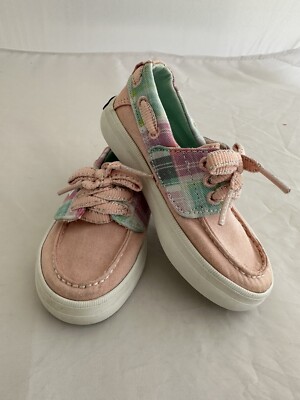 Sperry Girls Pink Plaid Sparkle Top Siders Shoes Size