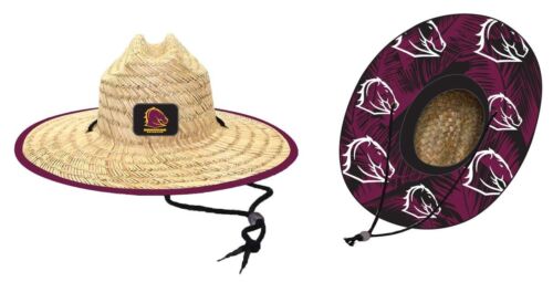 552609 BRISBANE BRONCOS NRL TEAM LOGO ADULT ONE SIZE WIDE BRIM SUMMER STRAW HAT - Picture 3 of 3