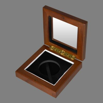Wood Display Glass Top Box Extra Large Coin Capsule / Challenge Coin Teak Finish