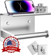 Portarrollos De Papel Higi nico De Pared Con Estante Para Tel fono Metal NEW US.