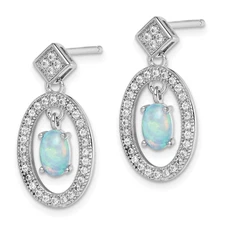Silver  Created Opal & CZ Post Dangle Earrings QE15320