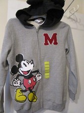 Disney Mickey Mouse Kids Full Zip Up Hoodie Sweatshirt Gray Size 12/14