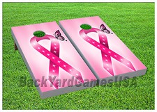 CORNHOLE BEANBAG TOSS GAME w Bags Game Boards Breast Cancer Awareness Set 924