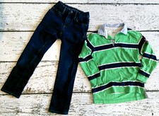GAP KIDS 6 7 Boys Green Striped Long Sleeve Polo Skinny Jeans 6-7 DC-TT20