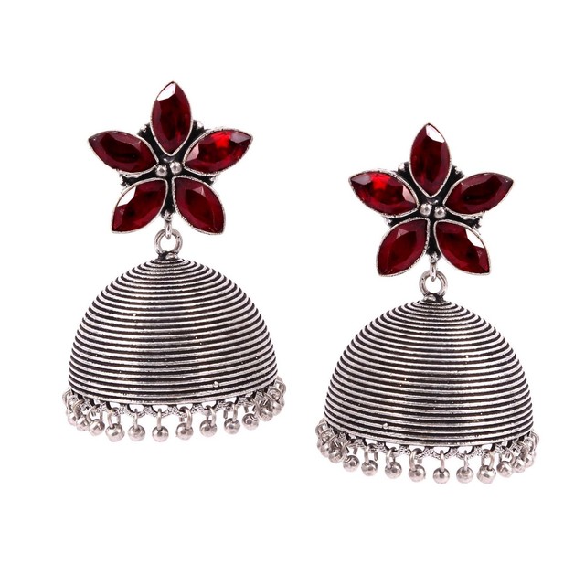 92.5 Silver Plated handmade multicolor Stone Big Jhumka Jhumki