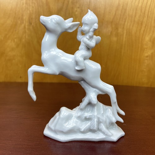 Antique Rosenthal 4.5” Porcelain Cherub Riding Fawn Figurine Germany Kewpie Deer - Picture 2 of 9