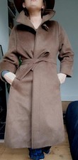 Vintage Aquascutum Thick Wool Alpaca Brown Long Coat Jacket Belt Size 38 M S
