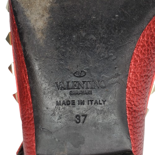 Valentino Garavani Women's Metallic Rockstud Leather Ballet Flats Red EU 37 US 7 - Picture 9 of 10
