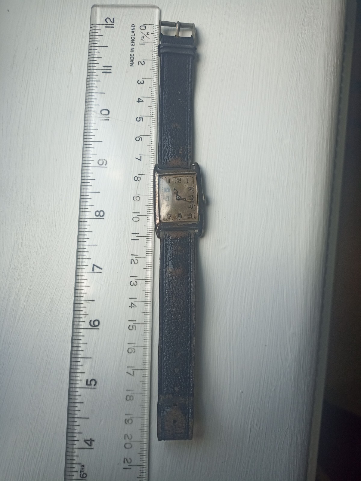 Vintage Watch - Rectangular Face, Numbers, Leathe… - image 9