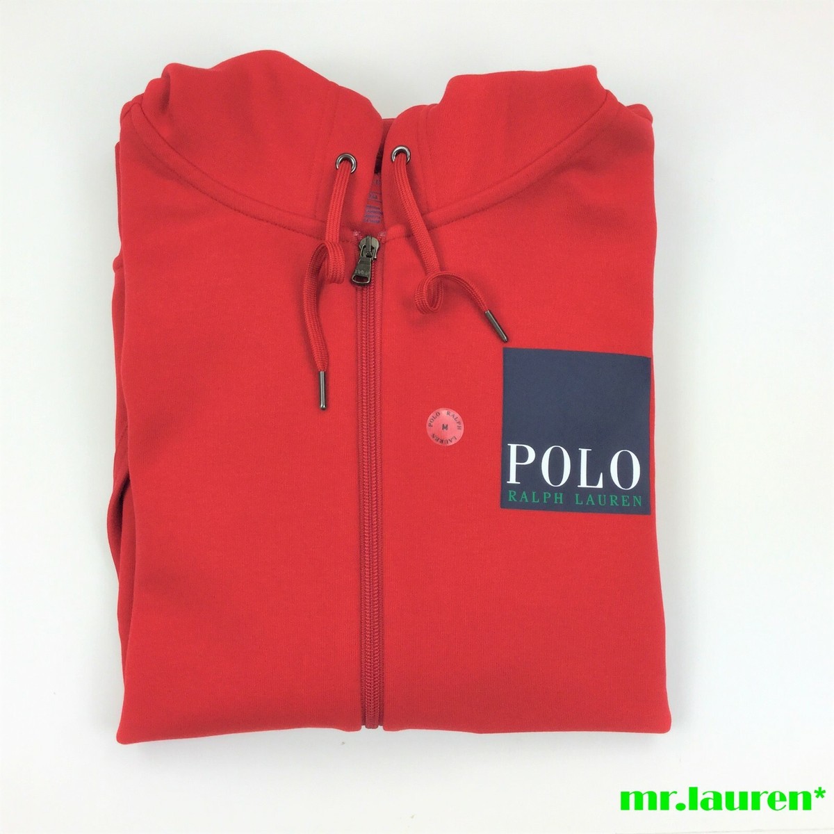 Polo Ralph Lauren Men Double Knit Full Zip Polo Logo Red Hoodie Hi