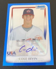 2011 Bowman Chrome Team USA Cole Irvin RC Rookie #18U-13 BLUE REFRACTOR AUTO /99