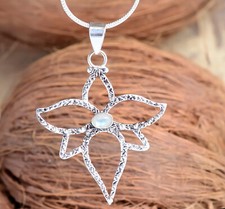 Rainbow Oval Moonstone Gemstone 925 Silver Lotus Necklace Gift For Wife Birthday