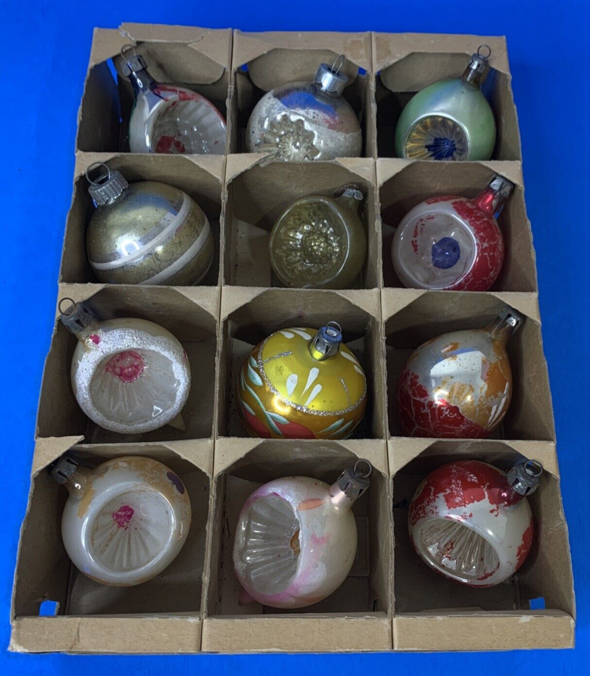 Vintage Indent Teardrop Christmas Ornaments Mixed Lot Box