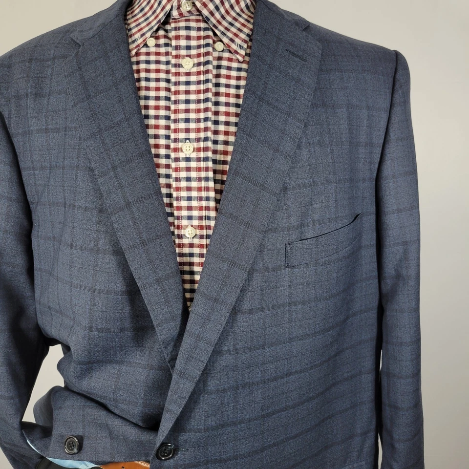 Royal Classics Tom James Мужская Sport пальто Blazer две кнопки темно-синий клетку 55R - Изображение 4 из 4