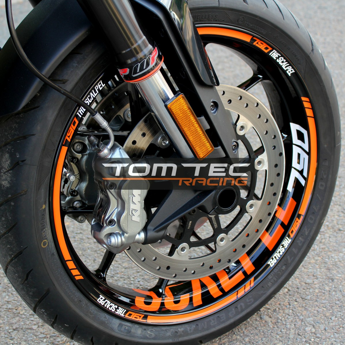 BIKE-label Felgenbett-Aufkleber Für KTM 790 Duke – Orange-Stripes, UV-beständig, Inkl. Montagefolie
