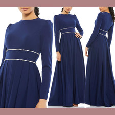 NWT IEENA Mac Duggal 10 55705 A Line Rhinestone Waist Evening Gown Blue J296