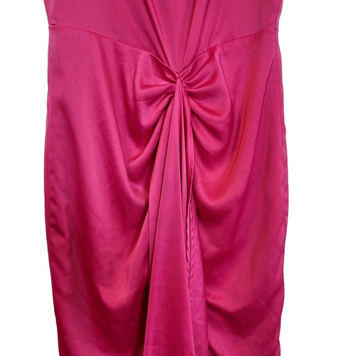 Elle Zeitoune Women's Pink Punch Poly Gathered Waist Midi Patrice Draped Satin L - Picture 5 of 16