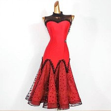 Latin Tango Modern Dance Performance Dress Red Waltz Long Dress Rhythm Dancewear