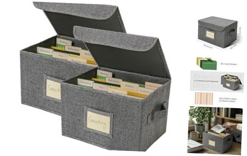 Greeting Card Organizer Storage Box with 20 Removable Dividers, 84 Self-stick