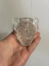 VTG LE Smith Clear Glass Toothpick Holder – Button & Daisy Pattern 2.5" Vase