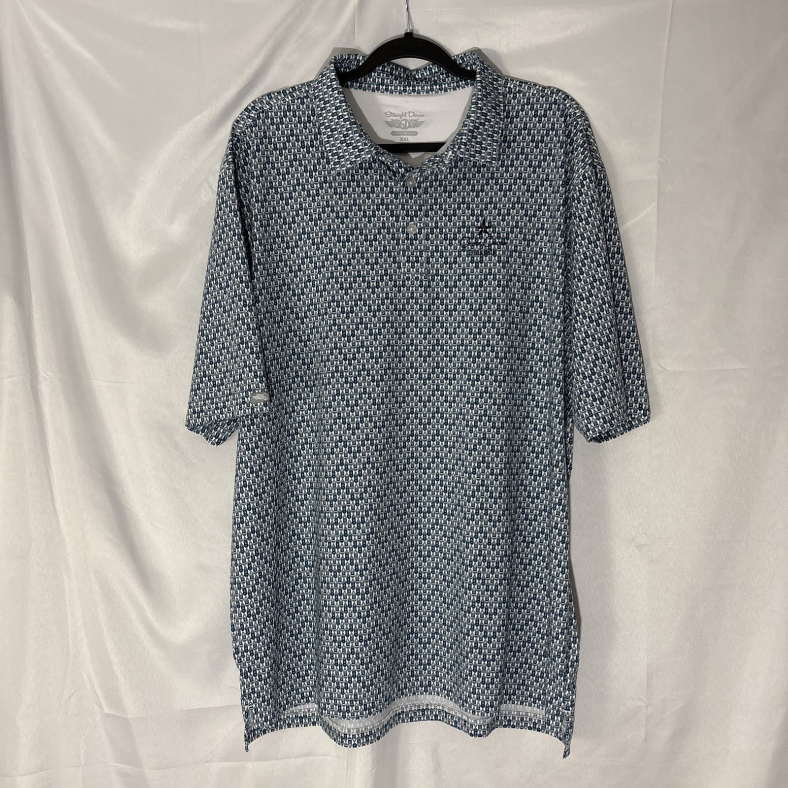 Straight Down Performance Golf Polo, Men’s XXL,  Boats All Over Print
