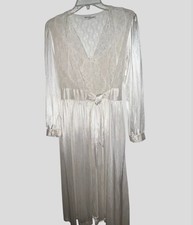 CINEMA ETOILE Vintage Lace Satin Nightgown Robe Long Peignoir Made In USA S