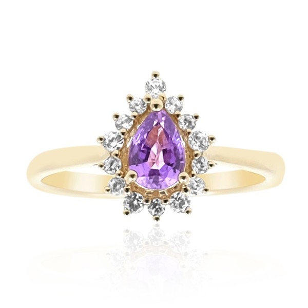 Cavill Ring 9K Gold Ceylon Saphir 0,40Ct Zirkon Echtschmuck Damen- Echtschmuck-image