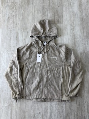 Stussy x Nike  Beige Hooded Windbreaker Jacket L Full Zip Cotton Mid-Length