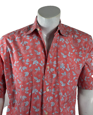 Austin Reed London Shirt Mens Medium Coral Floral Short Sleeve Button Up