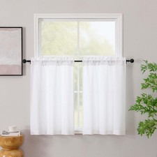Simplebrand White Kitchen Window Curtains Tier 30"W x 36"L Pack of 2 ,