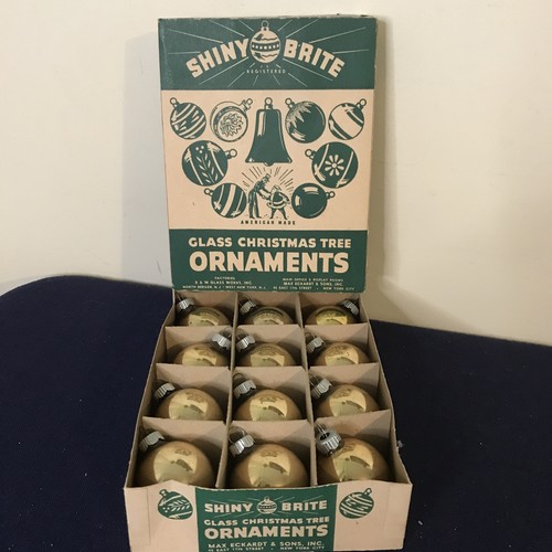 Lot/12 Vintage Shiny Brite All Gold Christmas Ornaments in Lovely Original Box!