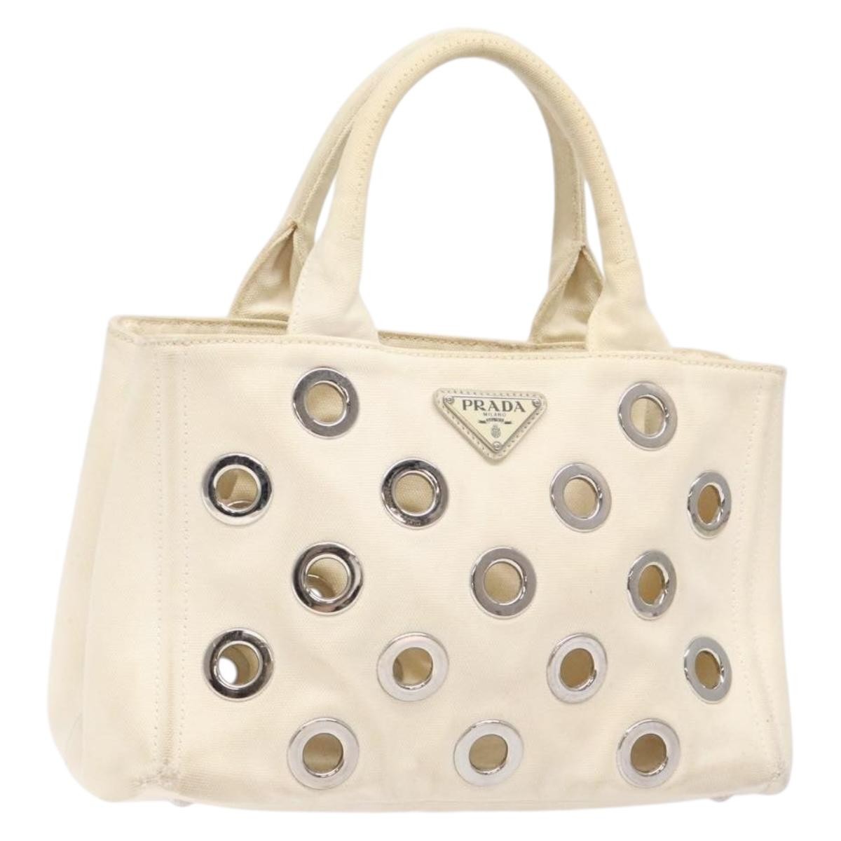 PRADA Canapa PM Hand Bag Canvas White Silver Auth 139730 | eBay PRADA Canapa PM Hand Bag Canvas White Silver Auth 139730 | eBay