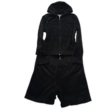 Juicy Couture Womens Black Velour Tracksuit Set Zip-Up Hoodie  Pants Size XL