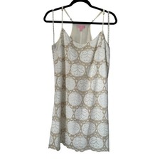 Lilly Pulitzer Dusk Resort White Gold Lace Dress Size M Sleeveless Racerback
