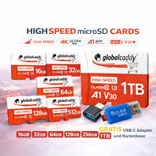 Micro SD Karte 1TB 512GB 256GB 128GB 64GB 32GB 16GB A1 V30 U3 inkl USB Leser