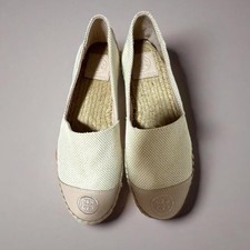 Tory Burch Colorblock Logo Espadrille Flats Cream Leather Women  s US 7