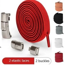 2x Lazy Elastic No Tie Shoe Laces Easy Lock Shoelaces Strings Kid Adult Sneaker