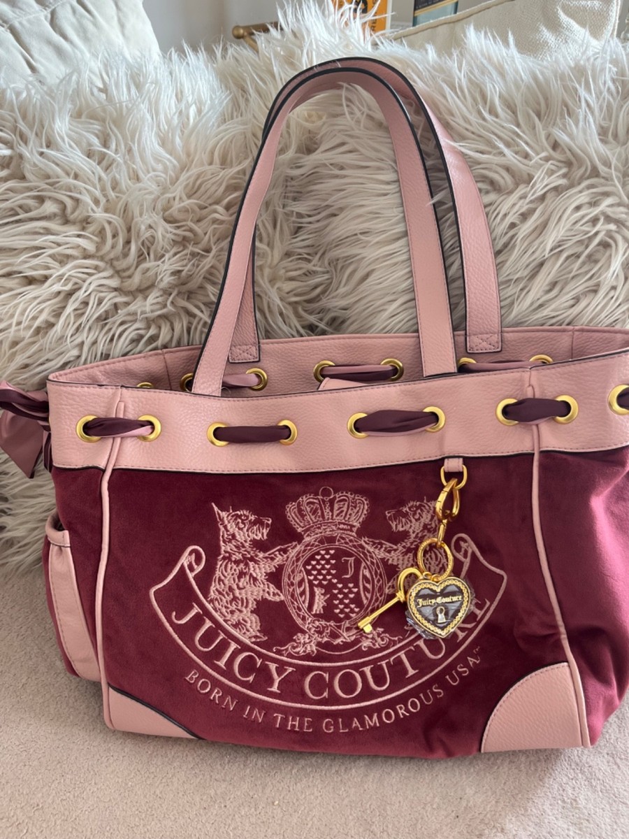 RARE JUICY COUTURE Y2K Daydreamer Burgundy Pink Velour Bag Purple Scottie dog UK