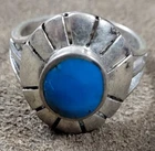 Vintage Sterling Silver & Oval Turquoise Stone Southwestern Style Ring Size 4.75