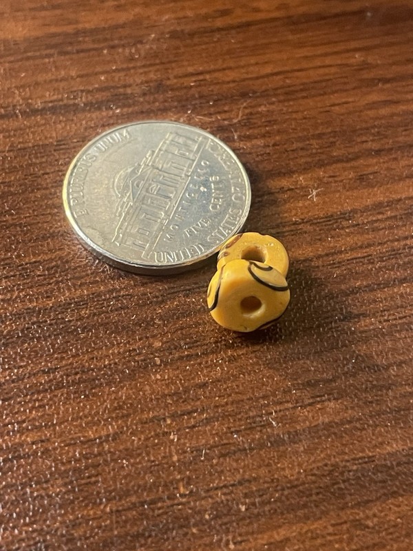 Antique Tiny Yellow Beads Decorated With Black Curly Designs