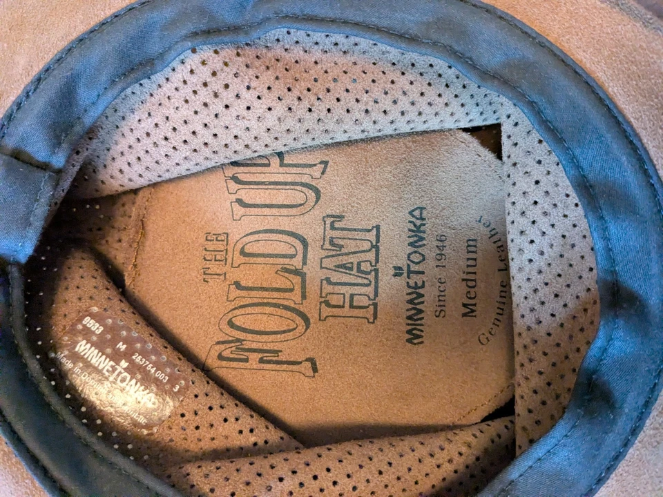 Unisex Minnetonka Cuero Outback Western Sombrero Talla Med Cuero Negro Sombrero de Vaquero Foto 3 de 3