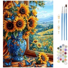 Sunflower Paint by Numbers Kit for Adults, Butterflies and Flowers Paint by Numb