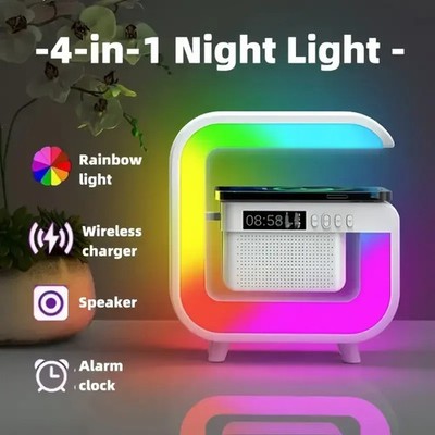 Wireless Charger Station Bluetooth 5.0 Speaker Alarm Clock for iPhone Android