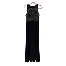 Jackie Jon Formal Beaded Maxi Gown Dress Size 8 Black Wedding Guest Prom MOTB