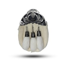 New Scottish White Fur Dress Sporran With Open Thistle Cantle Nickel Antique