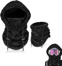 Sherpa Hood Ski Mask, Winter Windproof Coldproof Plush One Size-Medium Black
