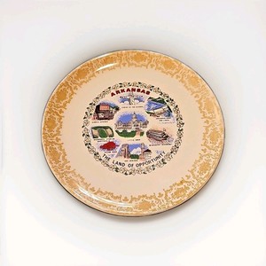 VTG Arkansas Souvenir Collector 9" Plate Golden Lace Trim "Land of Opportunity"