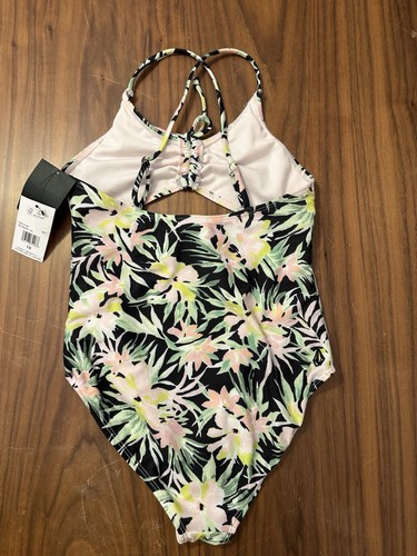 Volcom Girls NWT Pink On Tropic One Piece Swimsuit Size 10 Floral Hawaiian Black - Picture 4 of 6