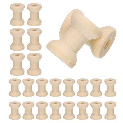 50Pcs Wooden Spools 0.5 x 0.7 Inch Natural Wood Empty Spools for Craft