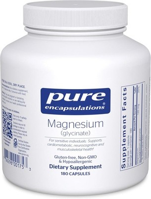 Pure Encapsulations Magnesium (Glycinate) Supplement, Unflavored - 180 Capsules.